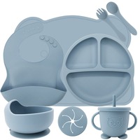 Ensemble de vaisselle pour bébé 8 pièces, set de table en forme d'ours, assiette, tasse, bol, sans BPA, écologique, en silicone souple, imperméable, de qualité alimentaire