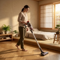 Aspirateur balai sans fil autonome, sans perçage et rangement facile aux coins d'entrée