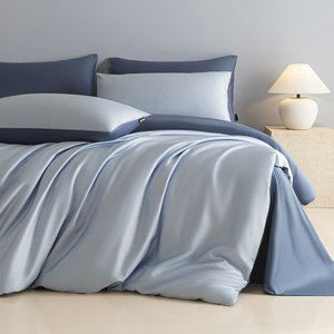 Juego de Ropa de Cama de Lujo de 4 Piezas, 100% Algodón, 300 Hilos, Satén, Diseño Floral, Dos Tonos, con Funda Nórdica, Fundas de Almohada y Sábana - Product Image 4