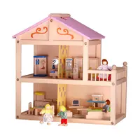 Casa de muñecas en miniatura de madera, casa de muñecas educativa divertida