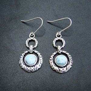 Pendientes de Larimar Redondos de Piedras Preciosas Naturales, Pendientes Colgantes Antiguos de Plata de Ley para Regalo - Product Image 2