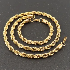 18K Gold Plated Stainless Steel Twisted Chain 2/3/4/5/6/7/8mm Rope Chain Small Necklace Fashion Jewelry