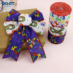 Ruban en tissu coloré <span class=keywords><strong>avec</strong></span> motifs étoiles, pois, empreintes <span class=keywords><strong>de</strong></span> mains et empreintes <span class=keywords><strong>de</strong></span> puzzle, pour la sensibilisation à l'autisme, <span class=keywords><strong>avec</strong></span> bordure filée - Product Image 5