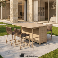 Ensemble de salle à manger de jardin moderne en rotin PE et fer J&M Outdoor T754A, pour café ou bar, 4 places, résistant aux intempéries