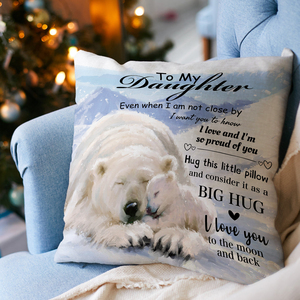To My Daughter Polar Bear <b>Throw</b> <b>Pillow</b> , Warm Family Love Quote Linen Cushion Case, Inspirational Gift For Home Sofo - Product Image 3