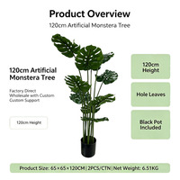 120cm Künstlicher Monstera-Baum mit Falschen Schildkrötenblättern, Große Grüne Blätter für Zuhause, Büro, Wohnzimmer, Innendekoration