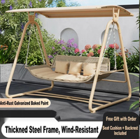 Fauteuil suspendu de patio extérieur avec auvent, structure métallique, siège tressé et coussin, mobilier pour balcon, jardin, villa