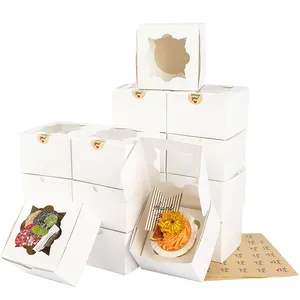 Caixa de papel portátil para bolos, embalagem para bolos, pastelaria, caixa branca, venda direta, preço requintado