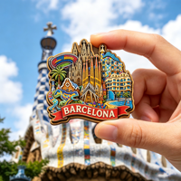 Aimants de réfrigérateur personnalisés en MDF, souvenir de voyage, lieux emblématiques de Barcelone, Espagne, logo personnalisé, aimant de réfrigérateur en bois 3D