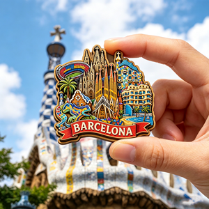 Imán de nevera personalizado de MDF con el diseño de un punto de referencia de la ciudad de <span class=keywords><strong>Barcelona</strong></span>, España, recuerdo de viaje, logotipo personalizado, imán de nevera de madera en 3D - Product Image 2
