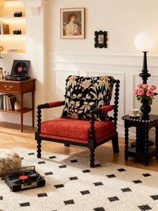 <span class=keywords><strong>Fauteuil</strong></span> en bois <span class=keywords><strong>vintage</strong></span> JP <span class=keywords><strong>noir</strong></span> avec coussin en chenille <span class=keywords><strong>rouge</strong></span> <span class=keywords><strong>et</strong></span> oreiller floral pour la décoration du salon - Product Image 5