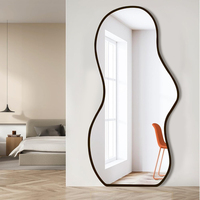 Miroir sur pied de grande taille avec cadre en bois massif, miroir de corps entier à ondulations irrégulières personnalisé pour le salon et la chambre à coucher