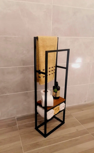 202508 porte-serviettes <span class=keywords><strong>en</strong></span> métal avec étagère <span class=keywords><strong>en</strong></span> <span class=keywords><strong>bois</strong></span> porte-serviettes de salle de bain - Product Image 6
