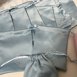 Luxury Jewelry Gift Packaging Pouch Bag Custom <strong>Satin</strong> Drawstring Pocket with Hotfix Rhinestone - Product Image 4