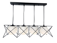 Suspension industrielle linéaire à 4 lumières, cadre en fil métallique noir géométrique, douille chromée E27, pour îlot de cuisine et salle à manger