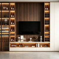 Meuble Bar Haut de Gamme en Chêne Massif sur Mesure, Écologique, avec Éclairage Ambiant et Tiroirs Cachés, pour la Maison Moderne
