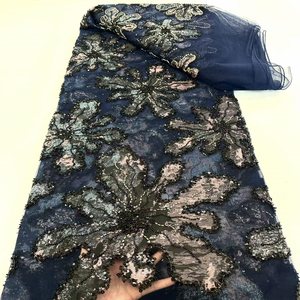 Tela de <span class=keywords><strong>lentejuelas</strong></span> con bordado de cuentas y tubos de alta resistencia, estilo europeo y americano, material negro para vestidos de novia y de noche. - Product Image 2