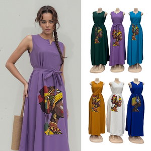 Nuovo Abito Estivo da Donna Taglie Forti con Stampa Casual alla Moda Senza Maniche con Lacci - Product Image 1
