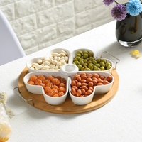 Nouvelle assiette de fruits en céramique Bol à quatre cœurs avec plateau en bambou écologique pour un usage domestique