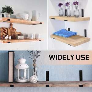 Paquete de 6 soportes de estante grandes soportes de metal resistentes soportes negros con estante flotante DIY con Hardware - Product Image 6