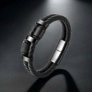 Dark Blue Men's Braided <b>Leather</b> <b>Bracelet</b> Multi Layer Foldable 7.5in 8.5in 9in Fashion Cuff Accessory - Product Image 2