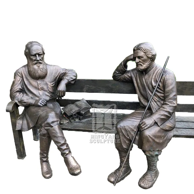Statue de lion Tolstoy en Bronze, décoration extérieure, Sculpture assise sur banc, Statue commémorative de vieil homme