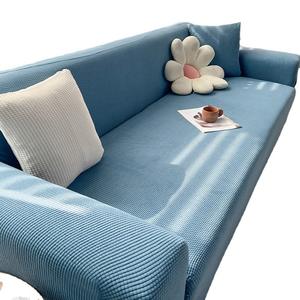 Funda de sofá elástica gruesa de primera calidad para sofá modular, tela de color sólido tipo fibra de maíz, cobertura completa, universal para sala de estar. - Product Image 2
