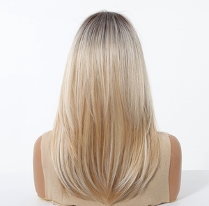 Perruque synthétique sans lacet, lisse crépu, usage quotidien, fibre haute température résistante à la chaleur, brun <span class=keywords><strong>blond</strong></span> <span class=keywords><strong>dégradé</strong></span>, 150% - Product Image 2