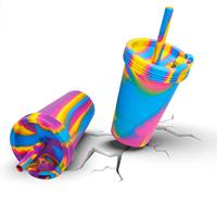Vaso de Silicona con Tapa y Pajita, Diseño Tie Dye, Irrompible, para Bebidas, Café, Deportes, Aire Libre, Hogar, Ecológico