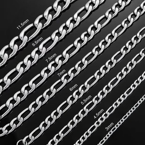 3mm-11.5mm רוחב נירוסטה שרשרת קישור פיגארו שרשרת קלאסית בצבע כסף לגברים תכשיטי נשים 14 עד 40 אינץ' - Product Image 2