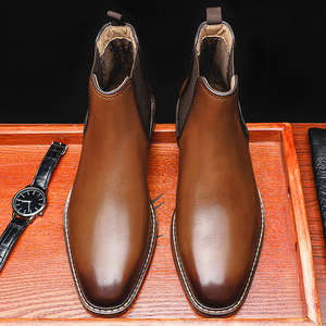 Chaussures en cuir pour hommes, style britannique, bottes Chelsea montantes en cuir pleine fleur, bottines pour hommes, style britannique - Product Image 4