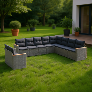 Ensemble de canapés de jardin en rotin, 10 places, meubles d'extérieur résistants aux intempéries, design contemporain - Product Image 2