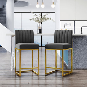 Chaises de café et de restaurant rembourrées populaires en promotion, pieds dorés, dossier en velours gris, tabourets de bar - Product Image 6