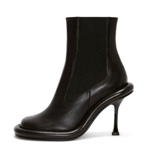 Logo Custom Women <b>Round</b> <b>Toe</b> Ankle Boots High-<b>Heeled</b> Stiletto Shoes Stretchy Top Thick Sole Short - Product Image 2