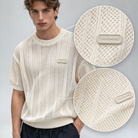 Pull court en maille ajourée pour homme, col rond oversize, style streetwear, avec étiquette personnalisée, marque OEM sur mesure