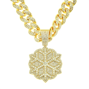 Colar Masculino de Luxo Hip Hop Icy Bling Banhado a Ouro com Pingente de Floco de Neve Cravejado de Strass e Diamantes e Corrente Cubana - Product Image 1