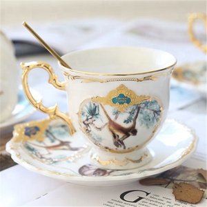 New Arrival 20 Pcs Nordic Luxury Gold Stand Cup Holder Jungle Porcelain Coffee <b>Tea</b> <b>Sets</b> - Product Image 6