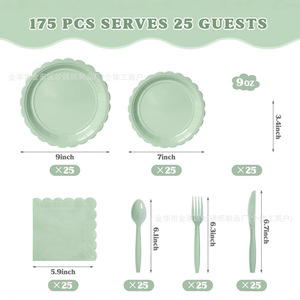 VYNTRA Party Tableware Set 175 Pieces <b>Mint</b> Green Disposable Plates Cups Napkins Cutlery for Celebration - Product Image 2