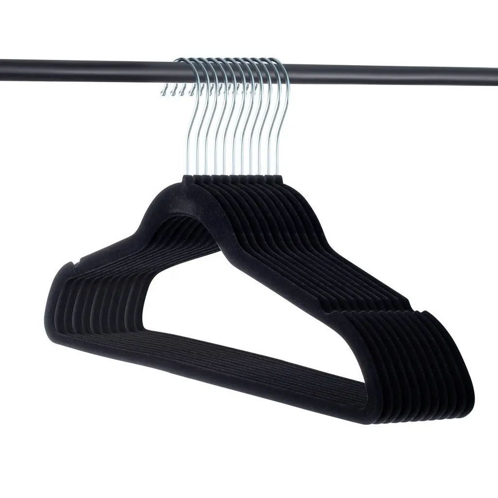 Hot Sale 30Pack Nonslip Black Velvet Hangers Perchas de terciopelo para trajes with Notch Shoulder