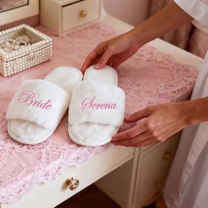 Custom Wedding Fuzzy <b>Slippers</b>, Open Toed Plush Women <b>Slippers</b>, Personalised Wedding <b>Party</b> Gifts for Indoor/Outdoor - Product Image 4