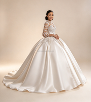 Robe de mariée 2 en 1 détachable en satin à manches longues, brodée de perles, style luxe personnalisé, nouvelle collection 2246