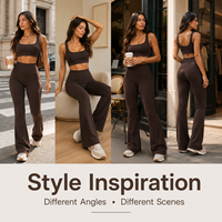 Conjunto de Yoga Personalizado para Mujer, Top Corto con Cuello Cuadrado y Pantalones de Yoga con Corte Acampanado, Ropa Deportiva para Gimnasio, Conjunto de Yoga de Dos Piezas