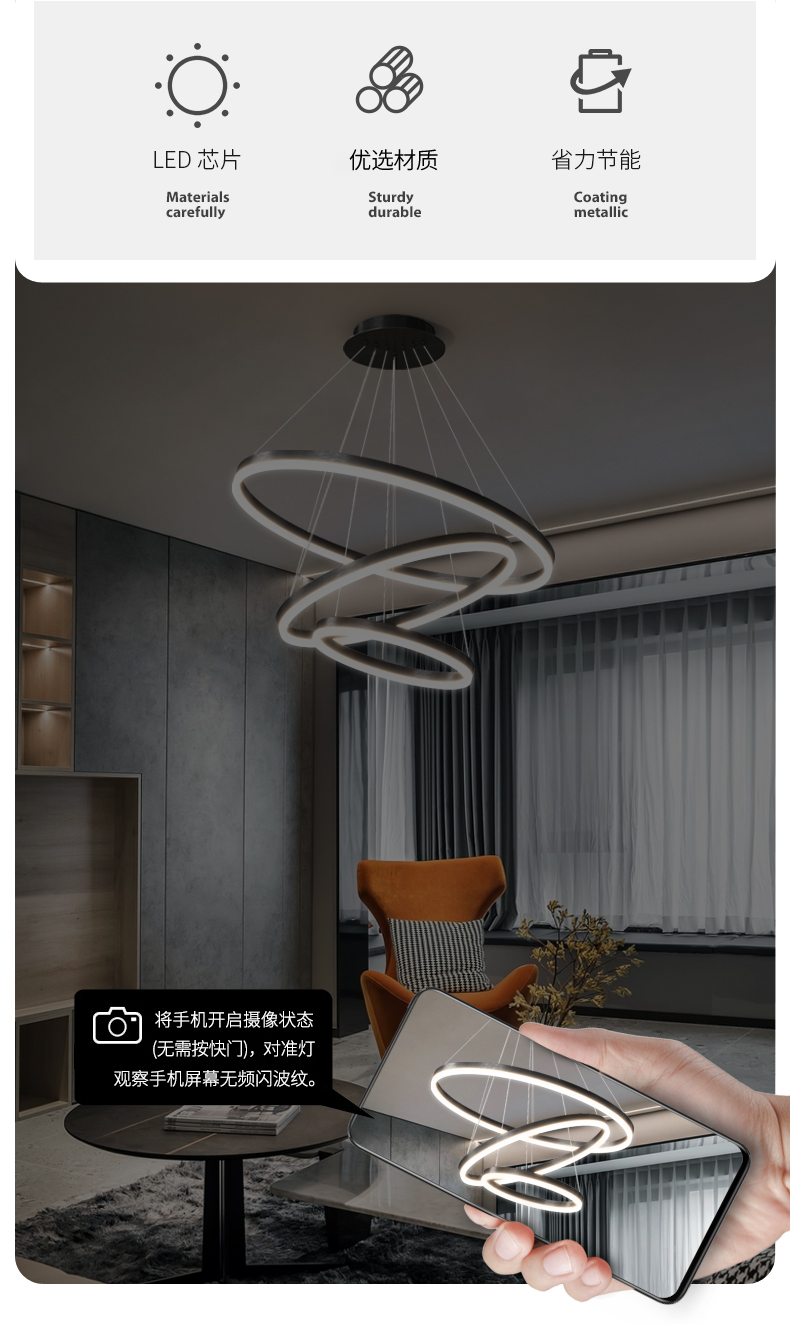 Modern Contemporary Minimalist Luxury Circle Globe Gold Ring Dining Room Ceiling Hanging Black LED Chandeliers Pendant Lights