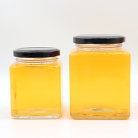 Toples madu persegi kosong, toples kaca Mason, toples kaca bening dengan tutup logam 280Ml 500Ml