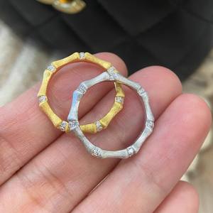Bague en argent pur S925 avec nœud en bambou en diamant satiné, style vintage, luxe léger, sensation haut de gamme, incrustation de diamant taillé rétro - Product Image 2