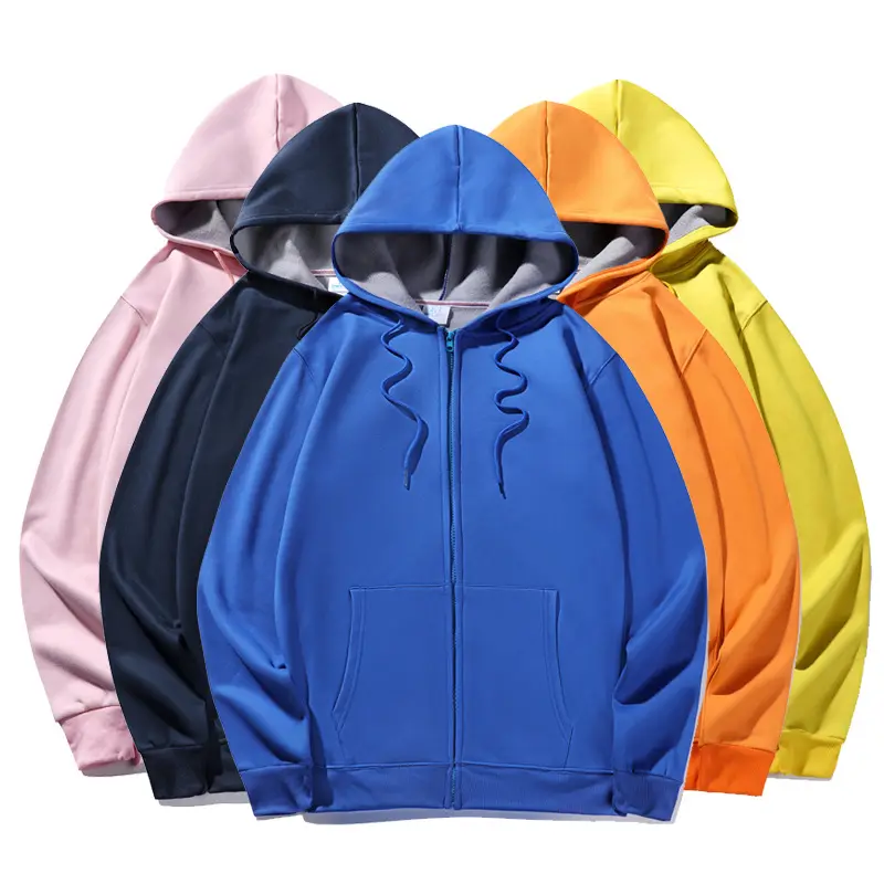 Wholesale Custom Oversize Hooded Black Blank Men Heavy Weight Fleece Zip Up Hoodies
