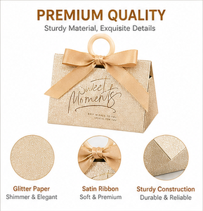 Custom Champagne Gold Textured Paper Gift <b>Box</b> with Wooden <b>Ring</b> Handle Satin Ribbon Bow Packaging for Luxury Jewelry Wholesale - Product Image 6