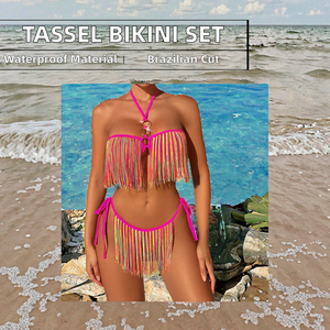 Conjunto de Bikini Brasileño de 2 Piezas para Mujer, Impermeable, de Cintura Alta, con Estampado y Detalles de Lazos, Ropa de Playa - Product Image 2