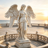 Statue d'ange ailé en marbre blanc sculpté à la main, décoration de place de ville de style européen classique sur mesure