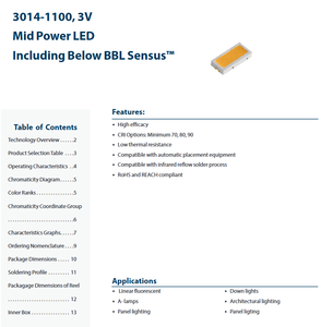 Chip LED SMD Luminuss MP-3014-1100-50-80 2.85V 60mA 120 1206, Iluminación LED, Blanco Frío 5000K, Ra90, 187 Lm/W - Product Image 2
